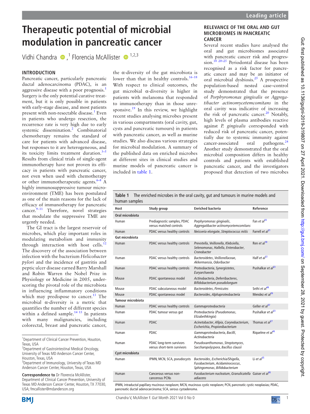 Therapeutic Potential of Microbial Modulation in Pancreatic Cancer