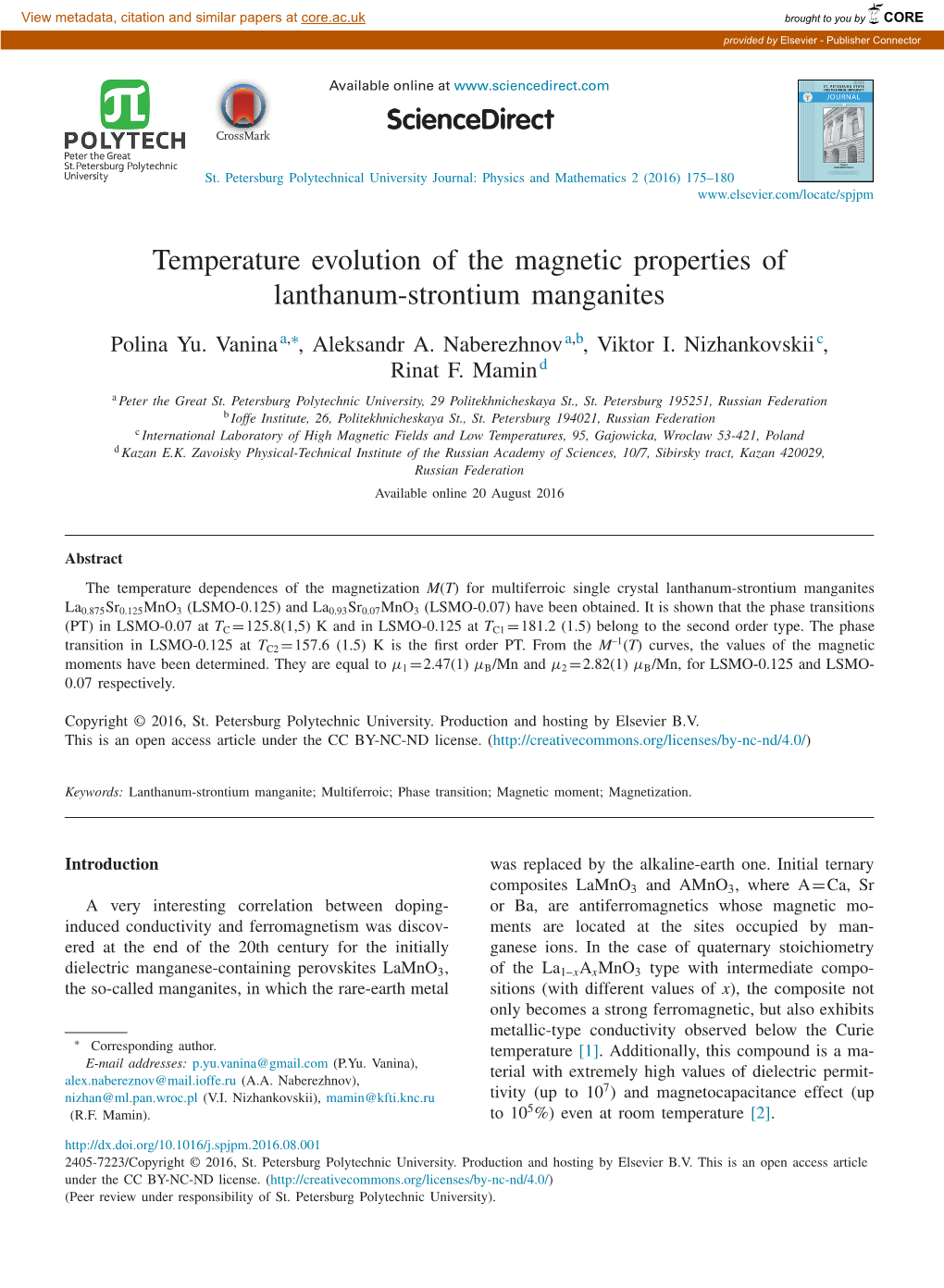 Temperature Evolution of the Magnetic Properties of Lanthanum-Strontium Manganites