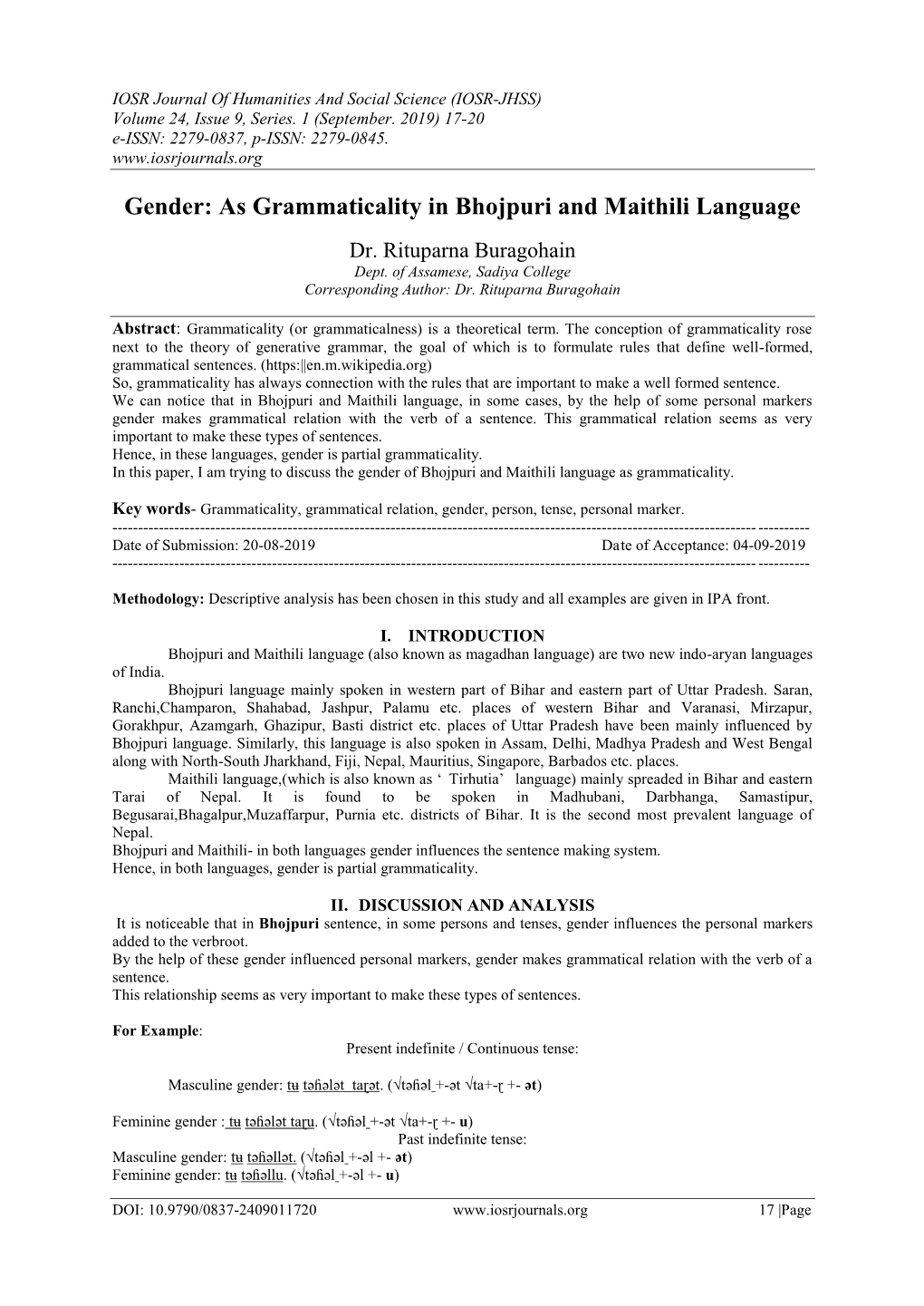 Gender: As Grammaticality in Bhojpuri and Maithili Language