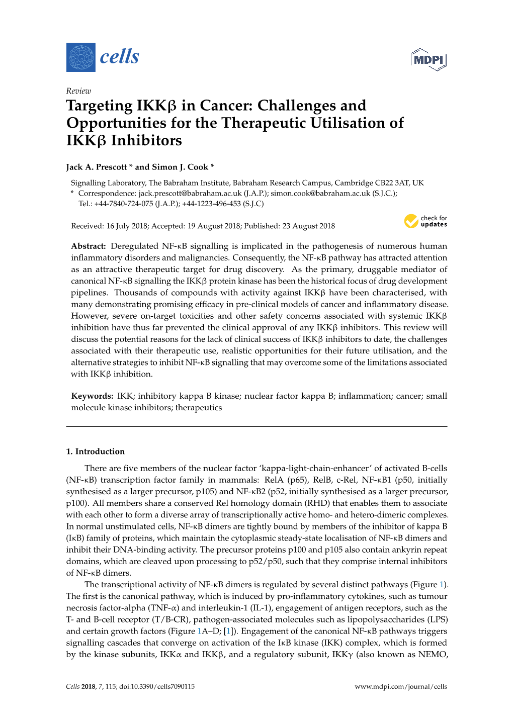 Targeting IKK in Cancer