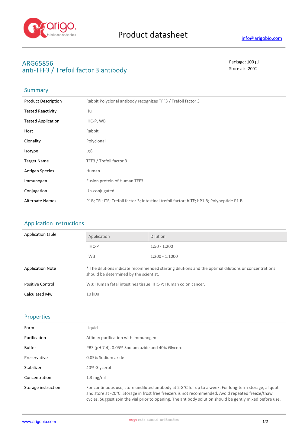 Anti-TFF3 / Trefoil Factor 3 Antibody (ARG65856)