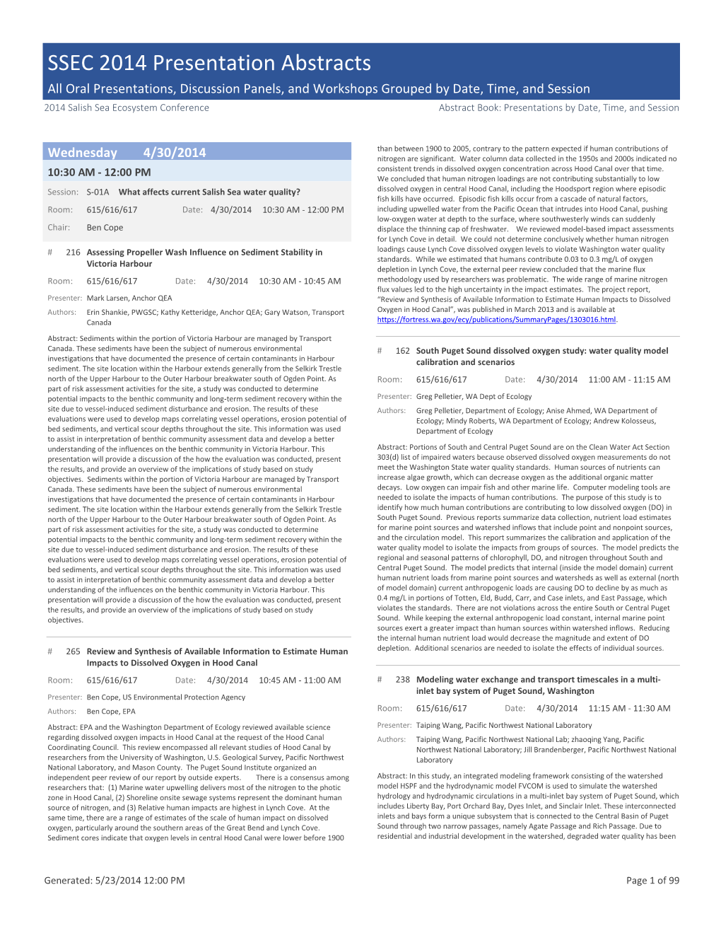 SSEC 2014 Presentation Abstracts