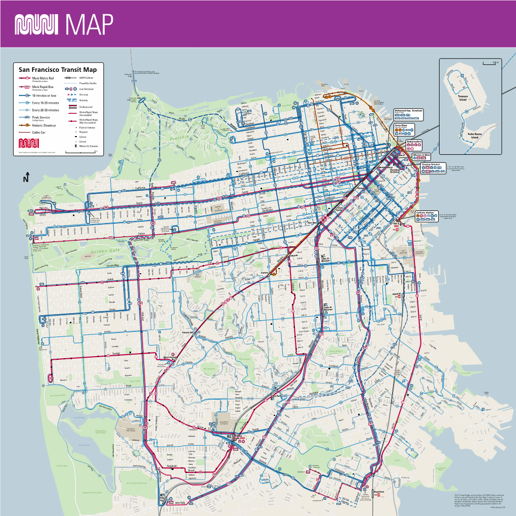 San Francisco Transit Map 76X – Weekend and Holiday Service Every 60 to 90 Minutes to Marin Headlands Golden Gate Bridge