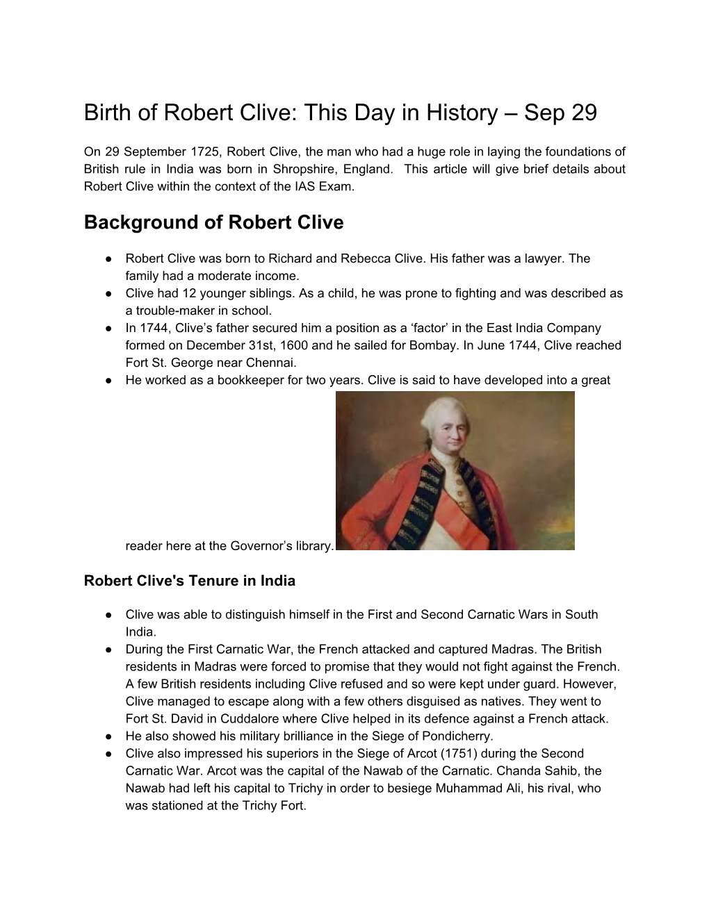 Birth of Robert Clive: This Day in History – Sep 29