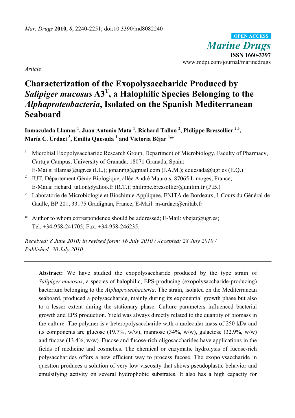 Characterization of the Exopolysaccharide Produced By