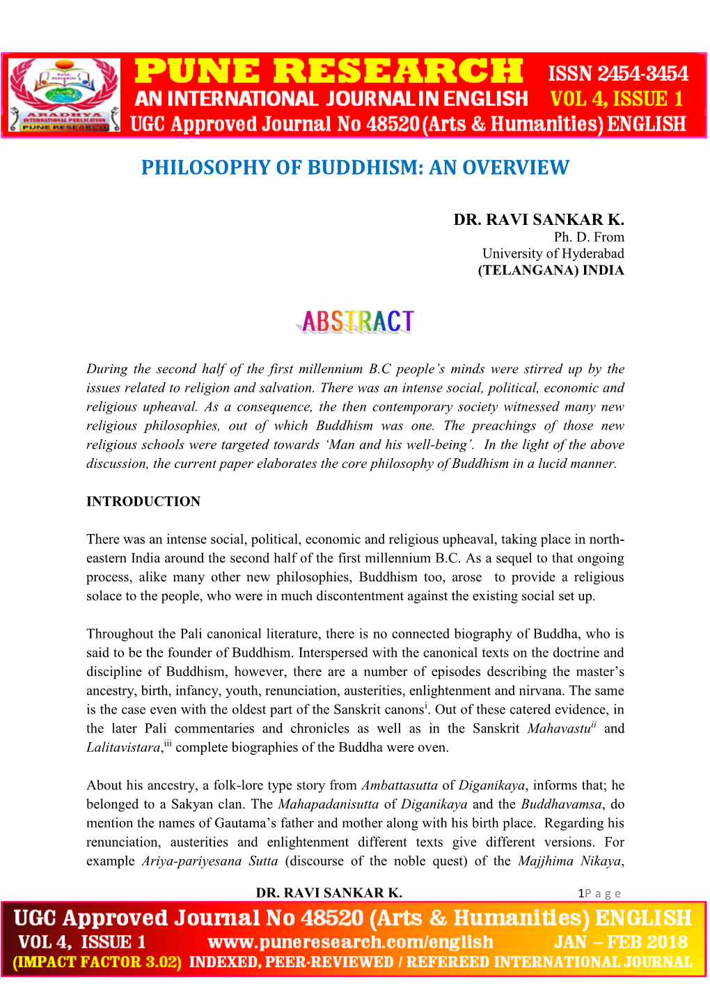 Philosophy of Buddhism: an Overview