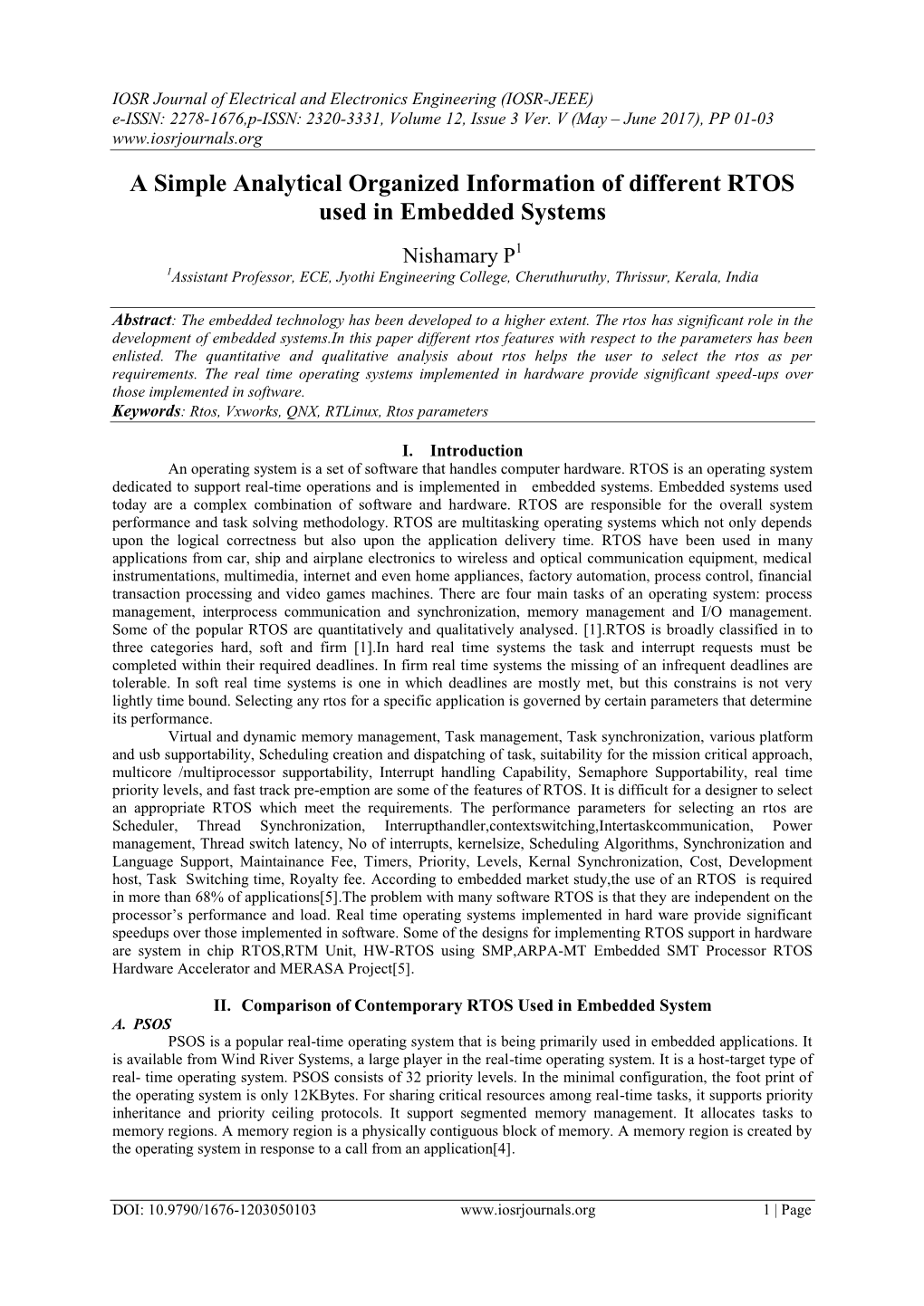 A Simple Analytical Organized Information of Different RTOS Used in Embedded Systems