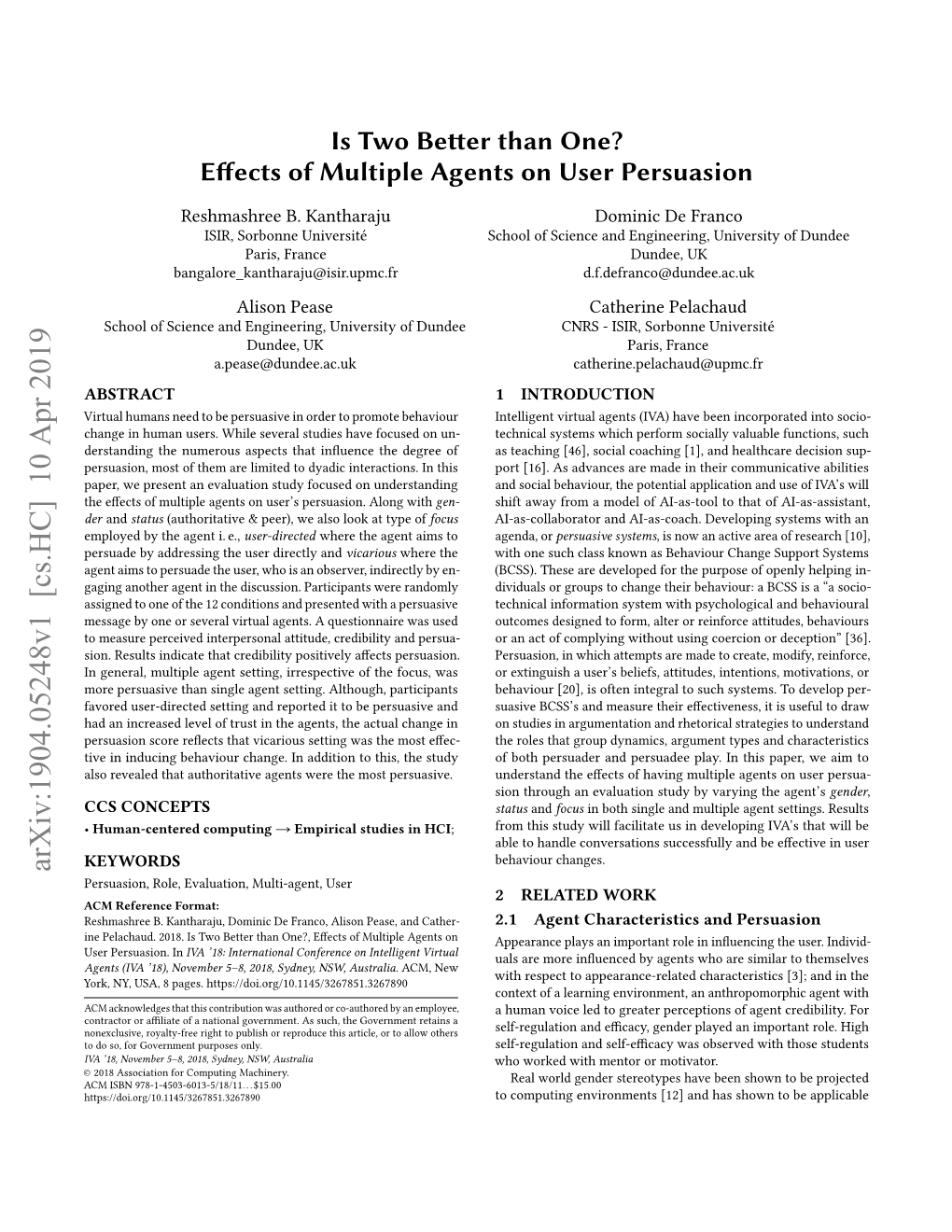 Effects of Multiple Agents on User Persuasion