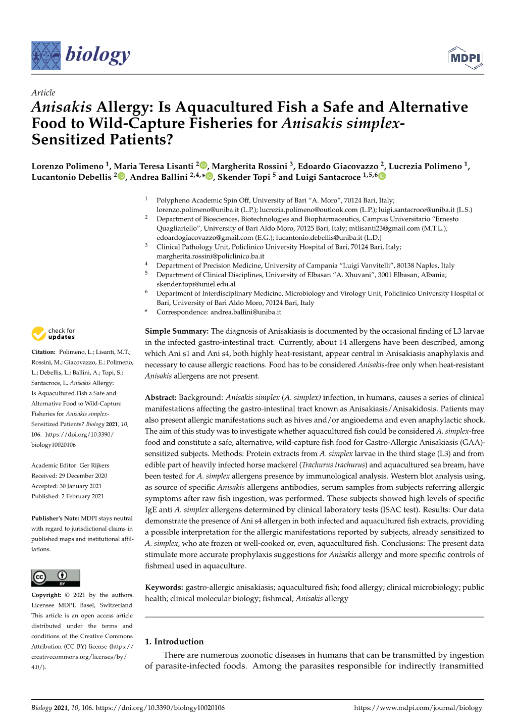 Anisakis Allergy: Is Aquacultured Fish a Safe and Alternative Food to Wild-Capture Fisheries for Anisakis Simplex- Sensitized Patients?