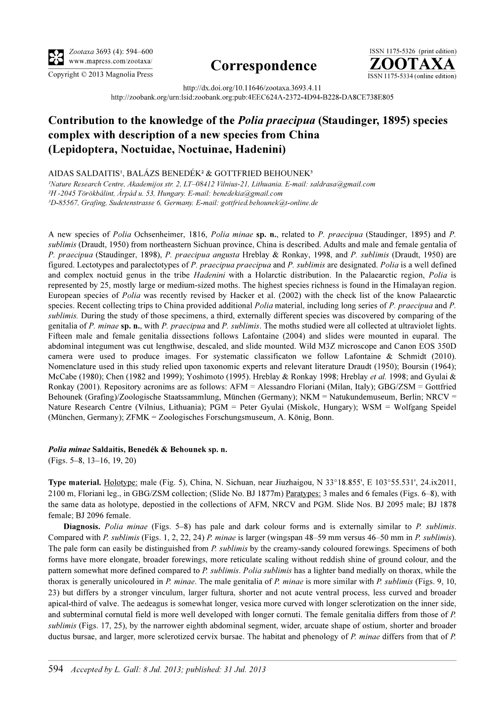 Contribution to the Knowledge of the Polia Praecipua