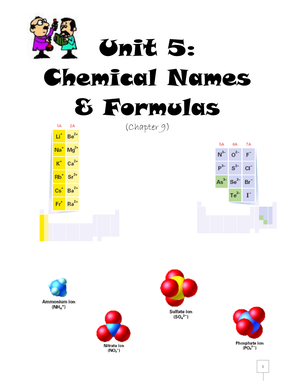 Unit 5: Chemical Names & Formulas