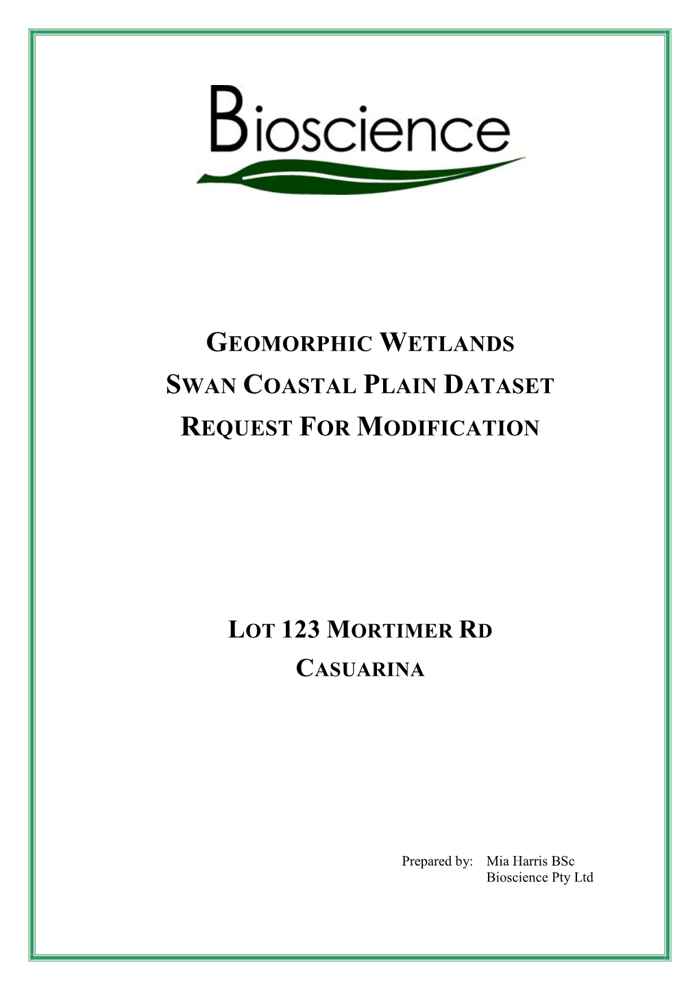 Geomorphic Wetlands Swan Coastal Plain Dataset Request for Modification