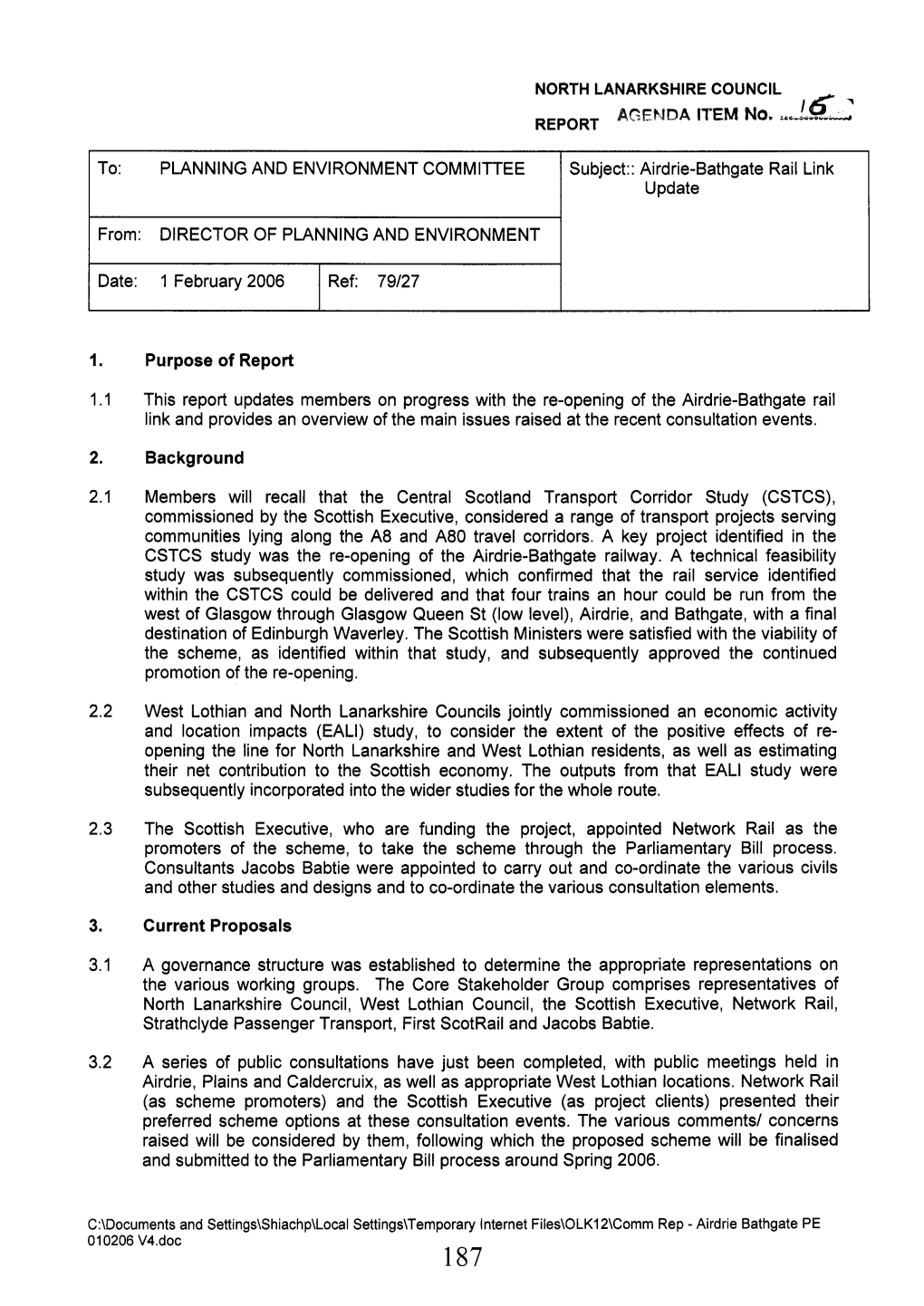 Airdrie-Bathgate Rail Link Update 1 From