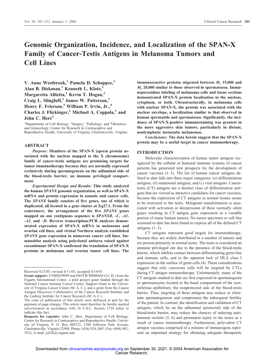 Genomic Organization, Incidence, and Localization of the SPAN-X Family of Cancer-Testis Antigens in Melanoma Tumors and Cell Lines