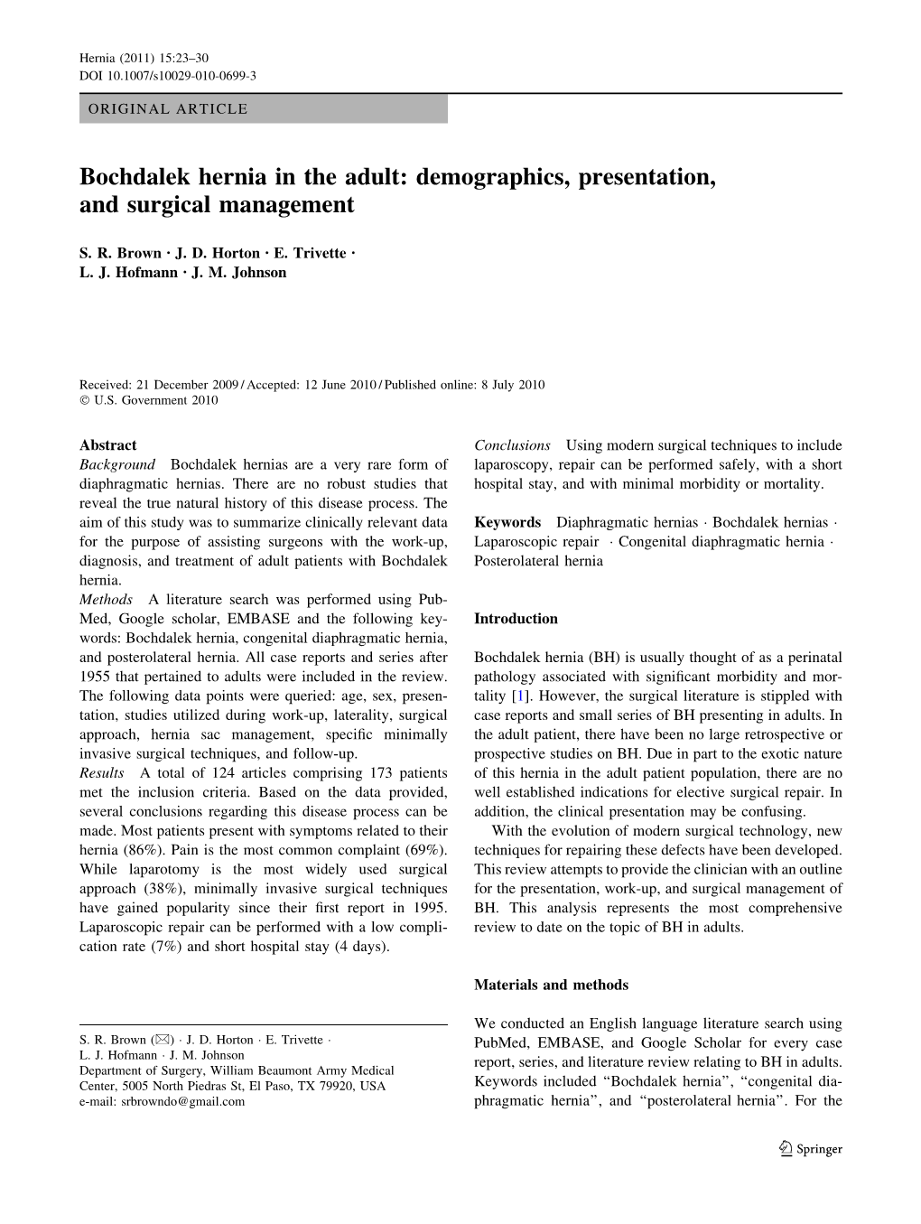 Bochdalek Hernia in the Adult: Demographics, Presentation, and Surgical Management