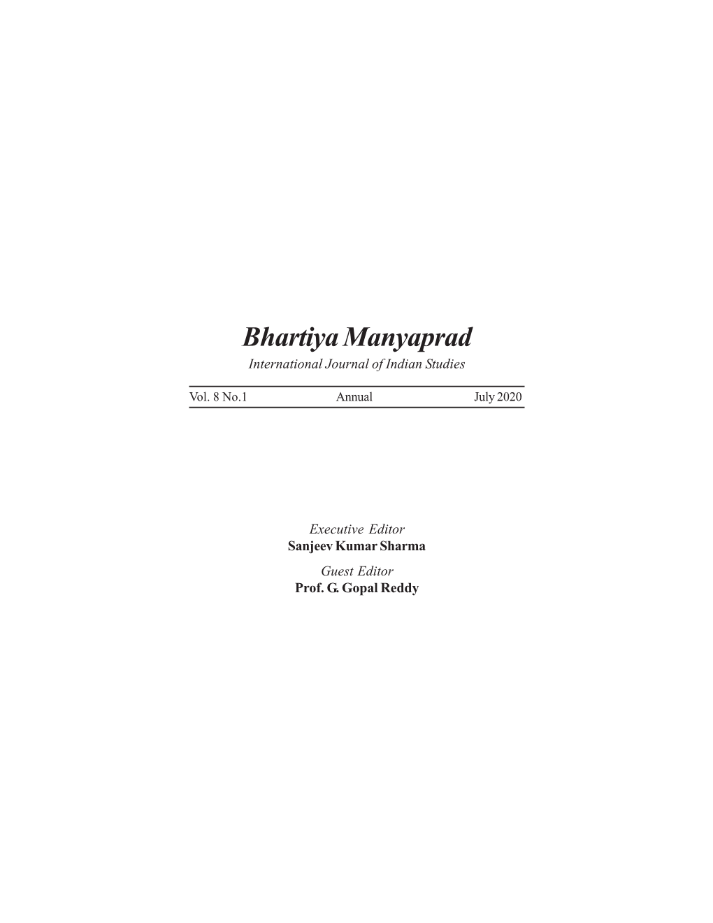 Bhartiya Manyaprad International Journal of Indian Studies