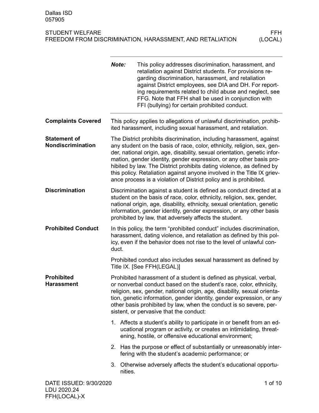 Freedom from Discrimination, Harassment, and Retaliation (Local)