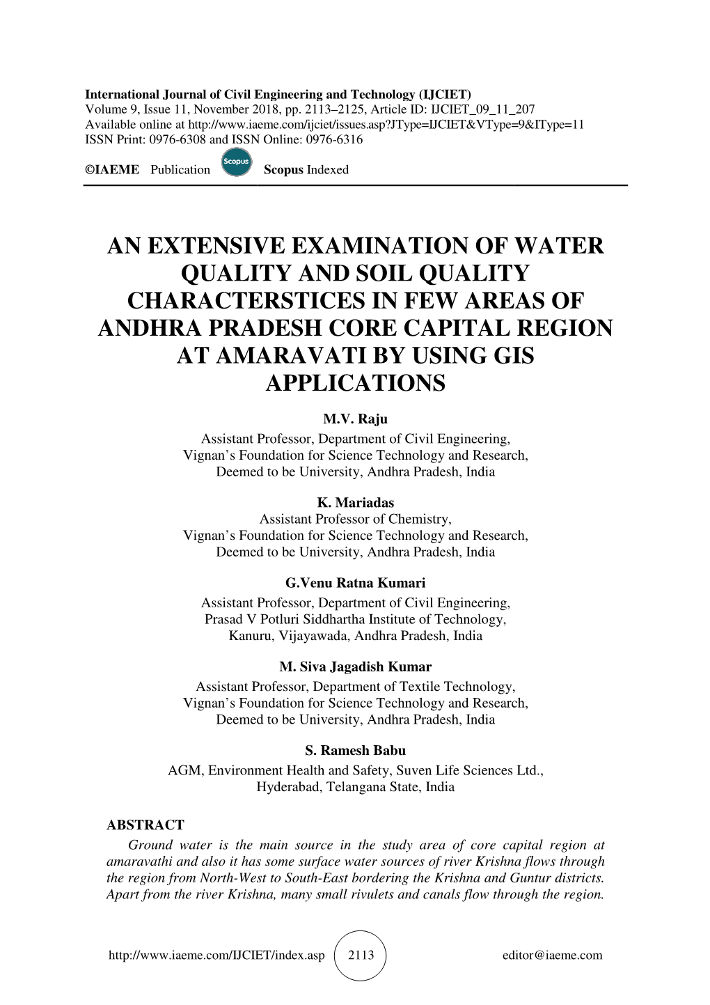 2018 Dec an Extensive Examination of Water Quality and Soil