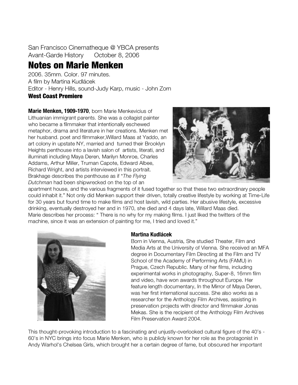 Notes on Marie Menken 2006