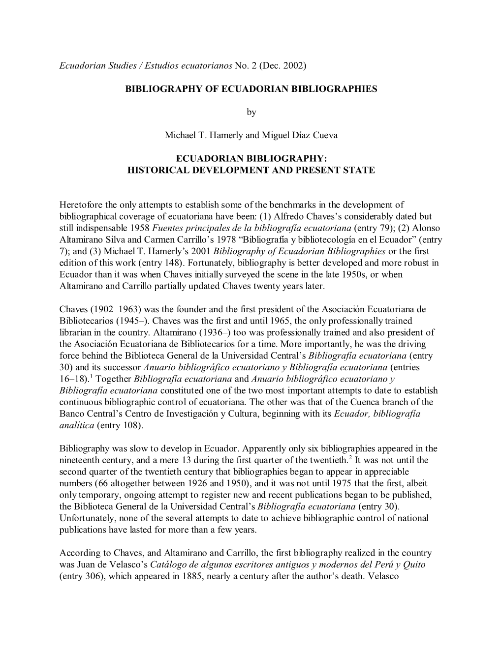 Ecuadorian Studies / Estudios Ecuatorianos No. 2 (Dec
