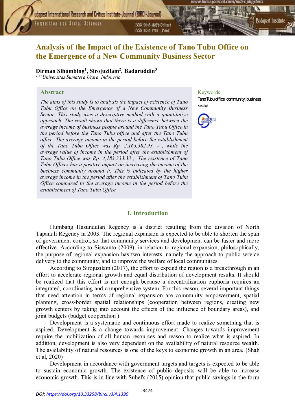 Analysis of the Impact of the Existence of Tano Tubu Office on the Emergence of a New Community Business Sector