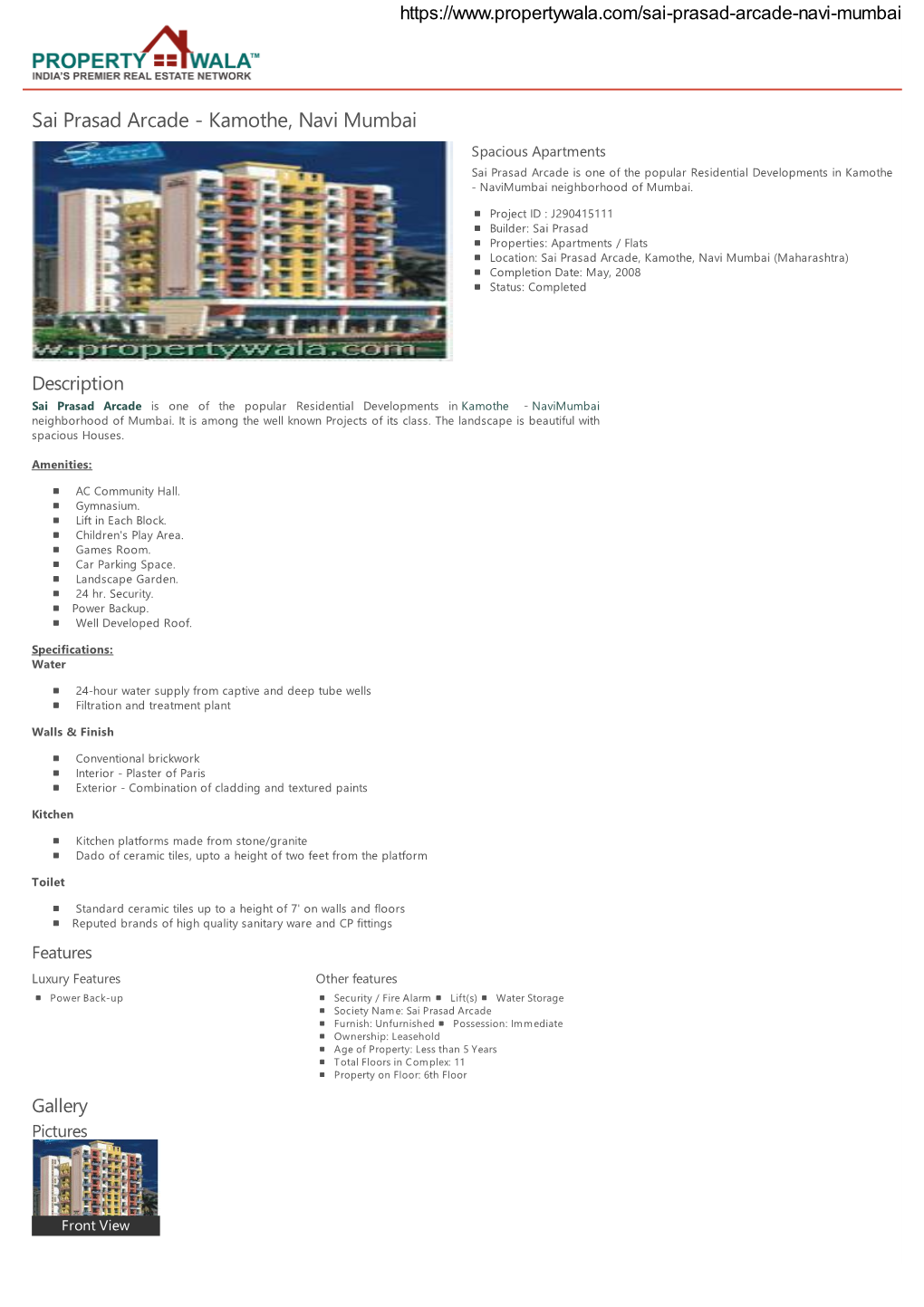 Kamothe, Navi Mumbai Spacious Apartments Sai Prasad Arcade Is One of the Popular Residential Developments in Kamothe - Navimumbai Neighborhood of Mumbai