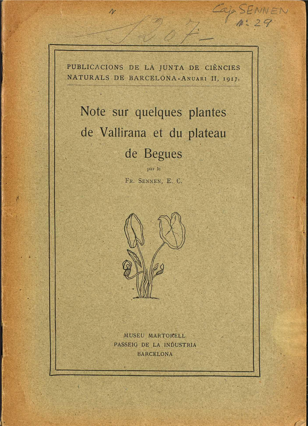 Note Sur Quelques Plantes De Vallirana Et Du Plateau De Bègues