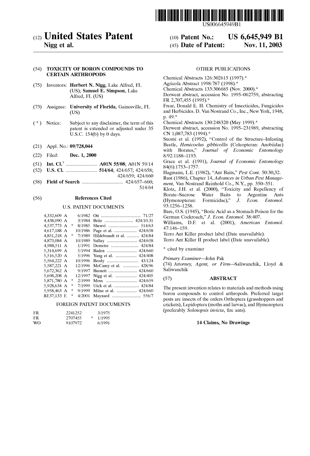 (12) United States Patent (10) Patent No.: US 6,645,949 B1 Nigg Et Al