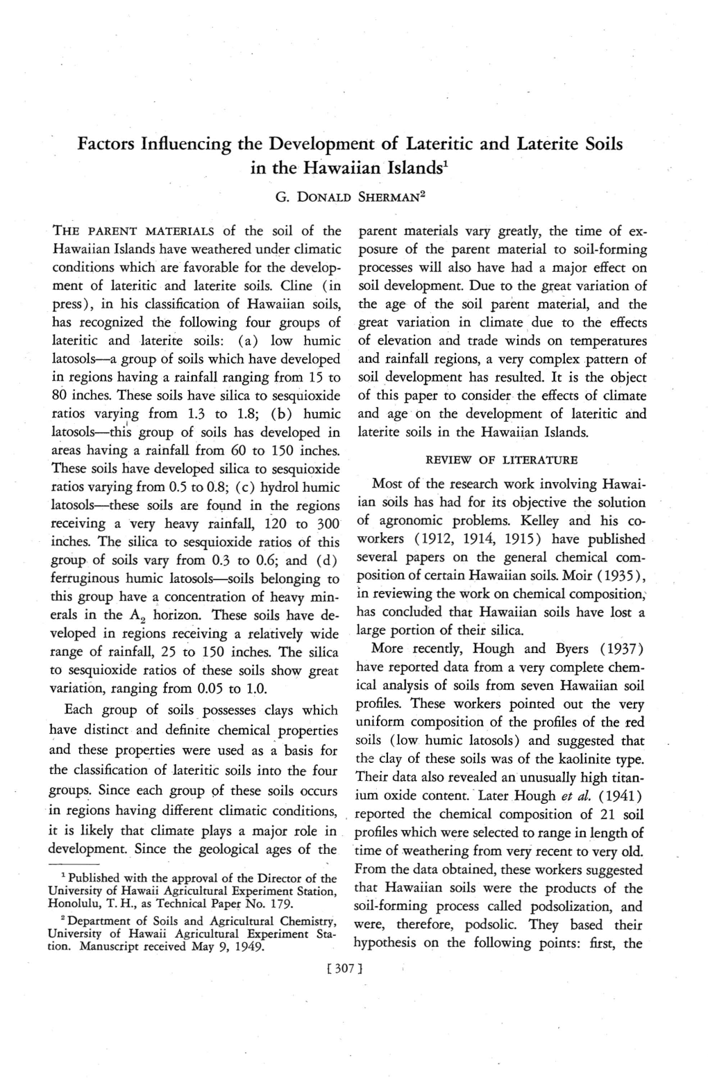 Factors Influencing the Development of Lateritic and Laterite Soils in the Hawaiian Islands' G