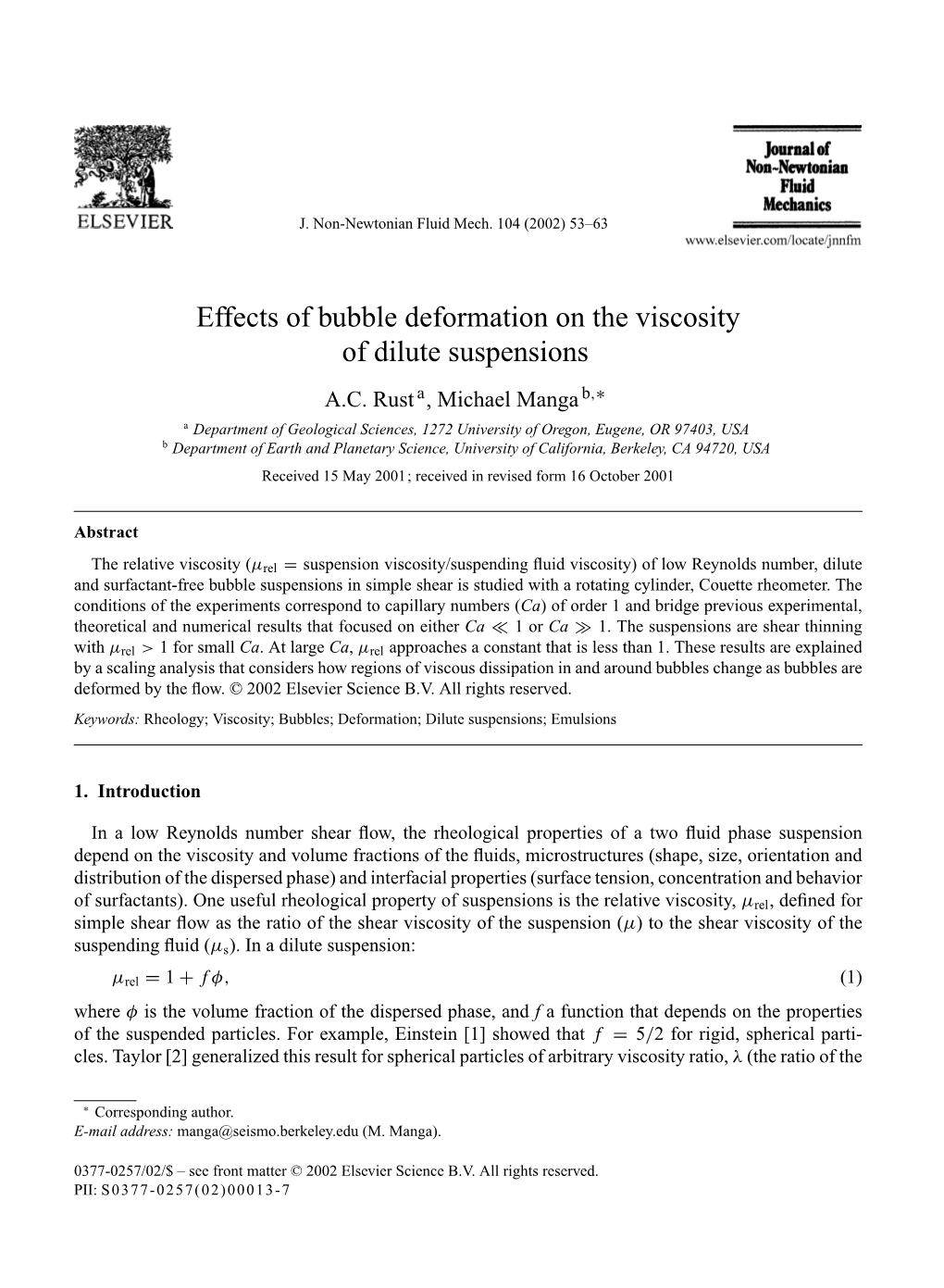 Effects of Bubble Deformation on the Viscosity of Dilute Suspensions A.C