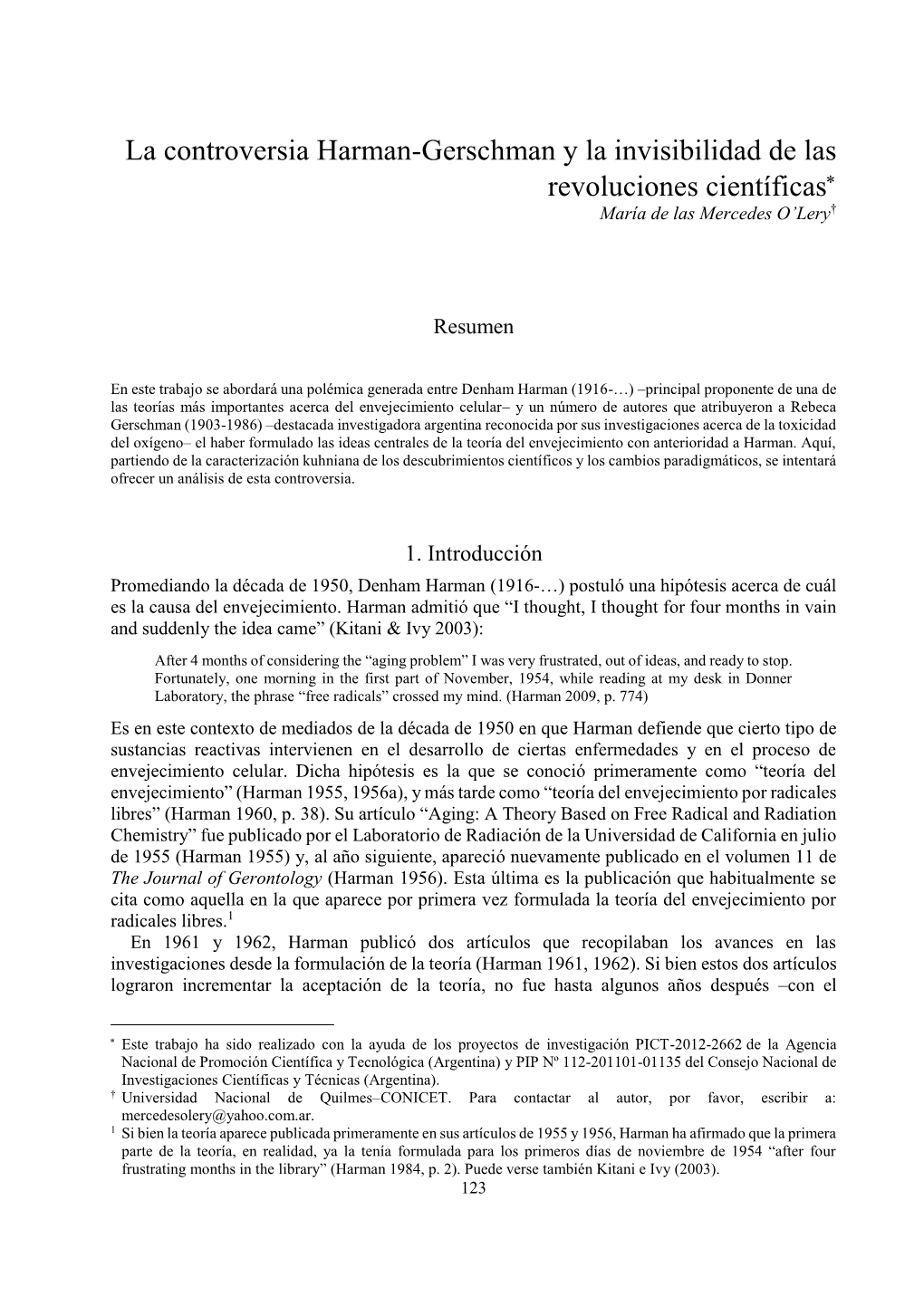 La Controversia Harman-Gerschman Y La Invisibilidad De Las Revoluciones Científicas María De Las Mercedes O’Lery†