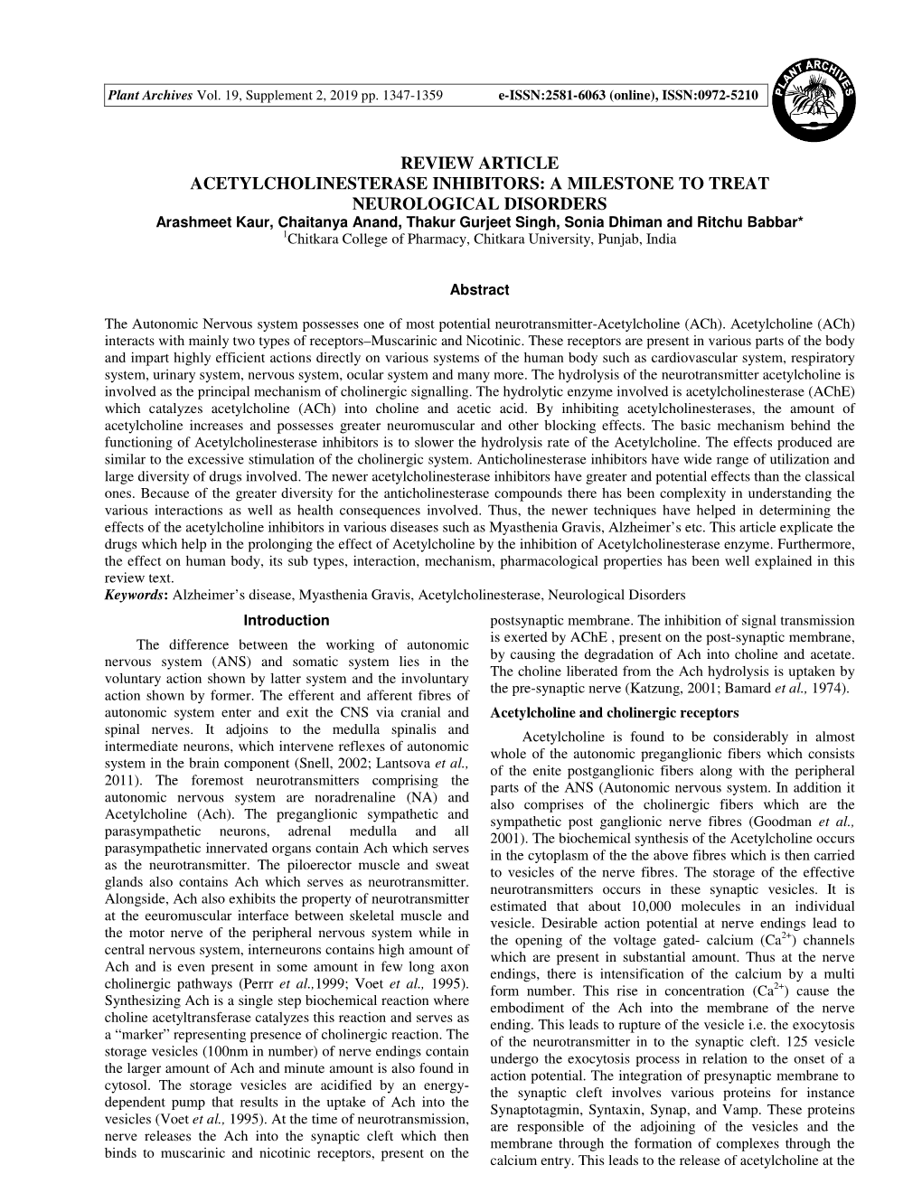 Review Article Acetylcholinesterase Inhibitors: a Milestone to Treat