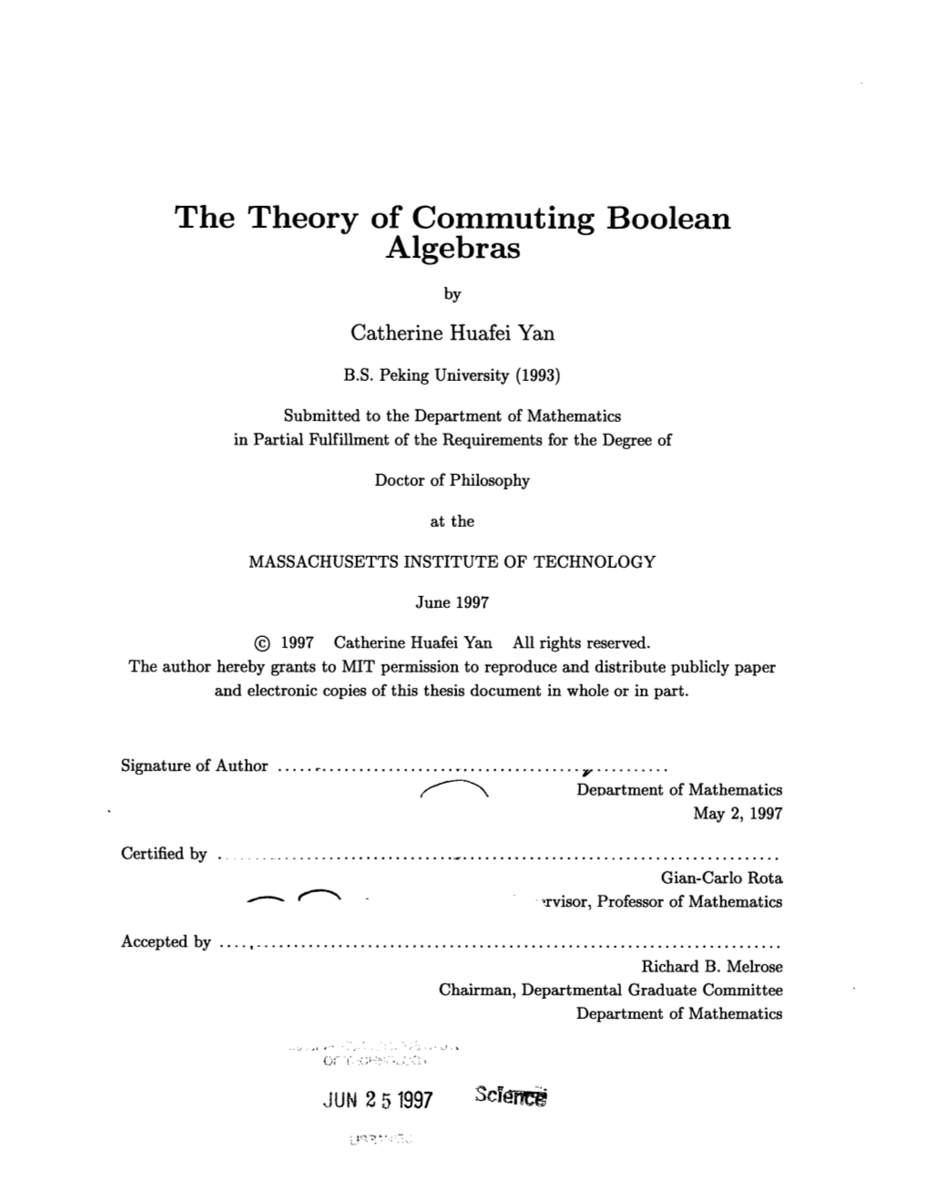 The Theory of Commuting Boolean Algebras by Catherine Huafei Yan