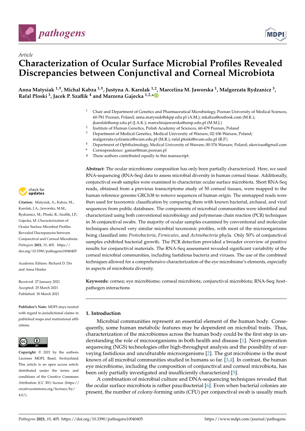 Characterization of Ocular Surface Microbial Profiles Revealed Discrepancies Between Conjunctival and Corneal Microbiota