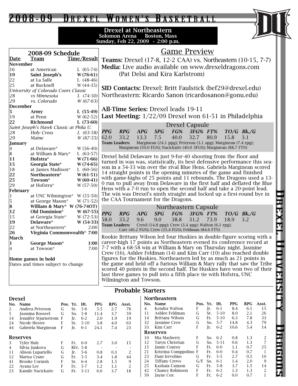 WBB-Notes Template 08-09-Northeastern2.Qxp