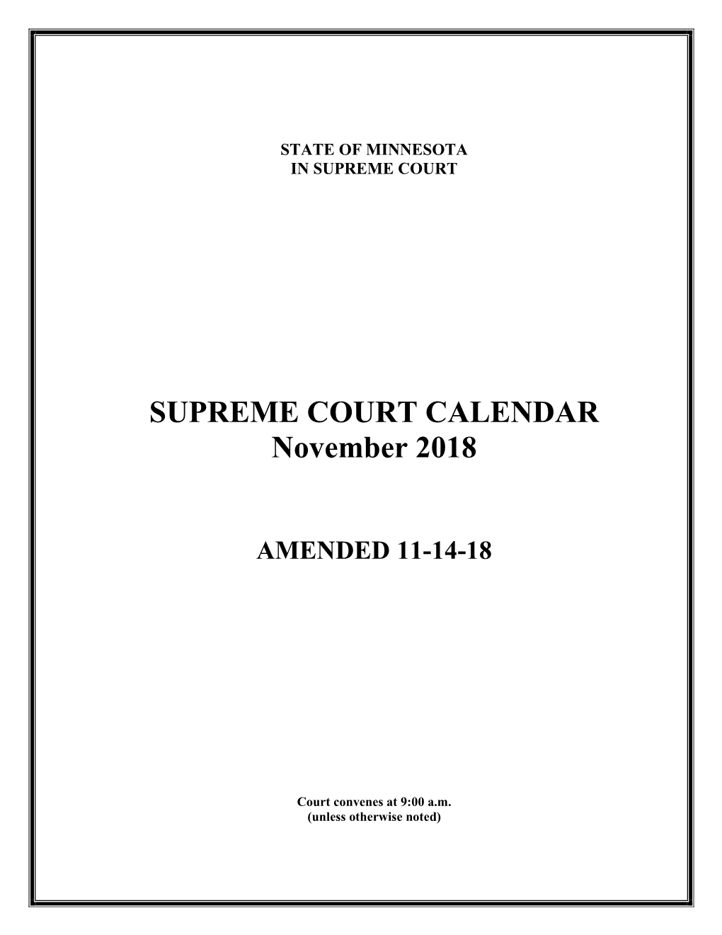 SUPREME COURT CALENDAR November 2018