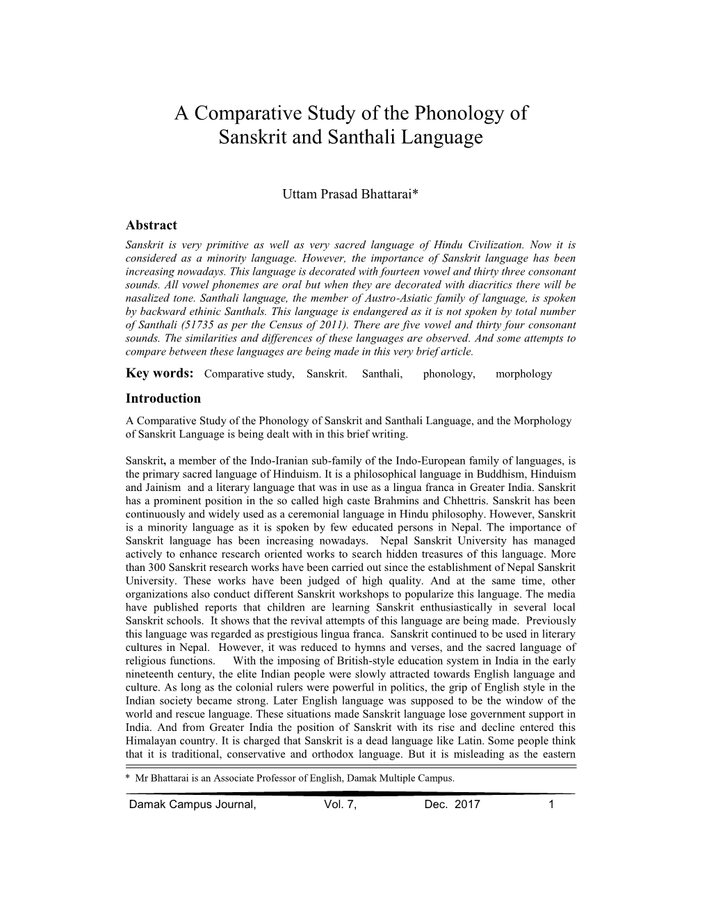 A Comparative Study of the Phonology of Sanskrit and Santhali Language