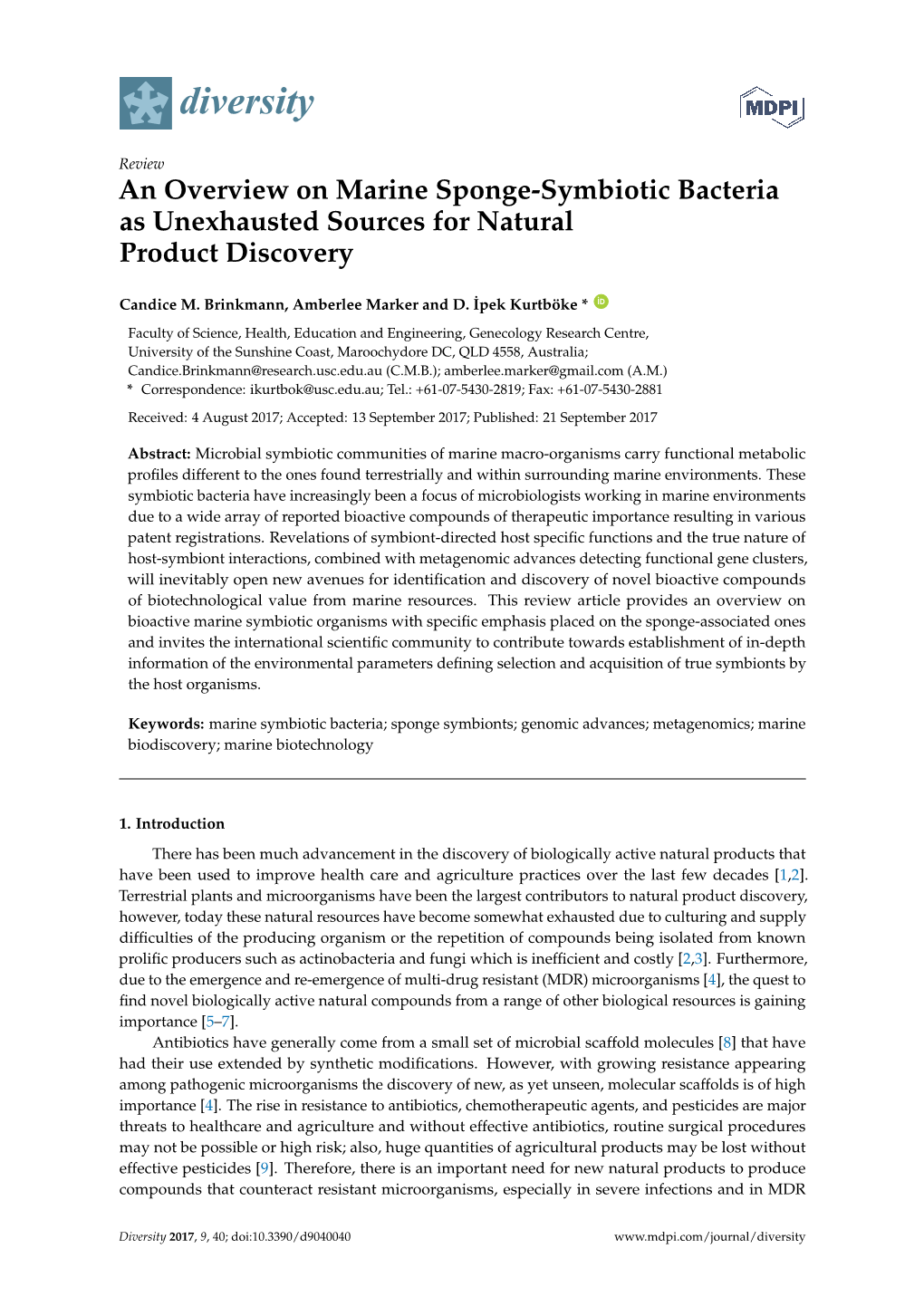 An Overview on Marine Sponge-Symbiotic Bacteria As Unexhausted Sources for Natural Product Discovery