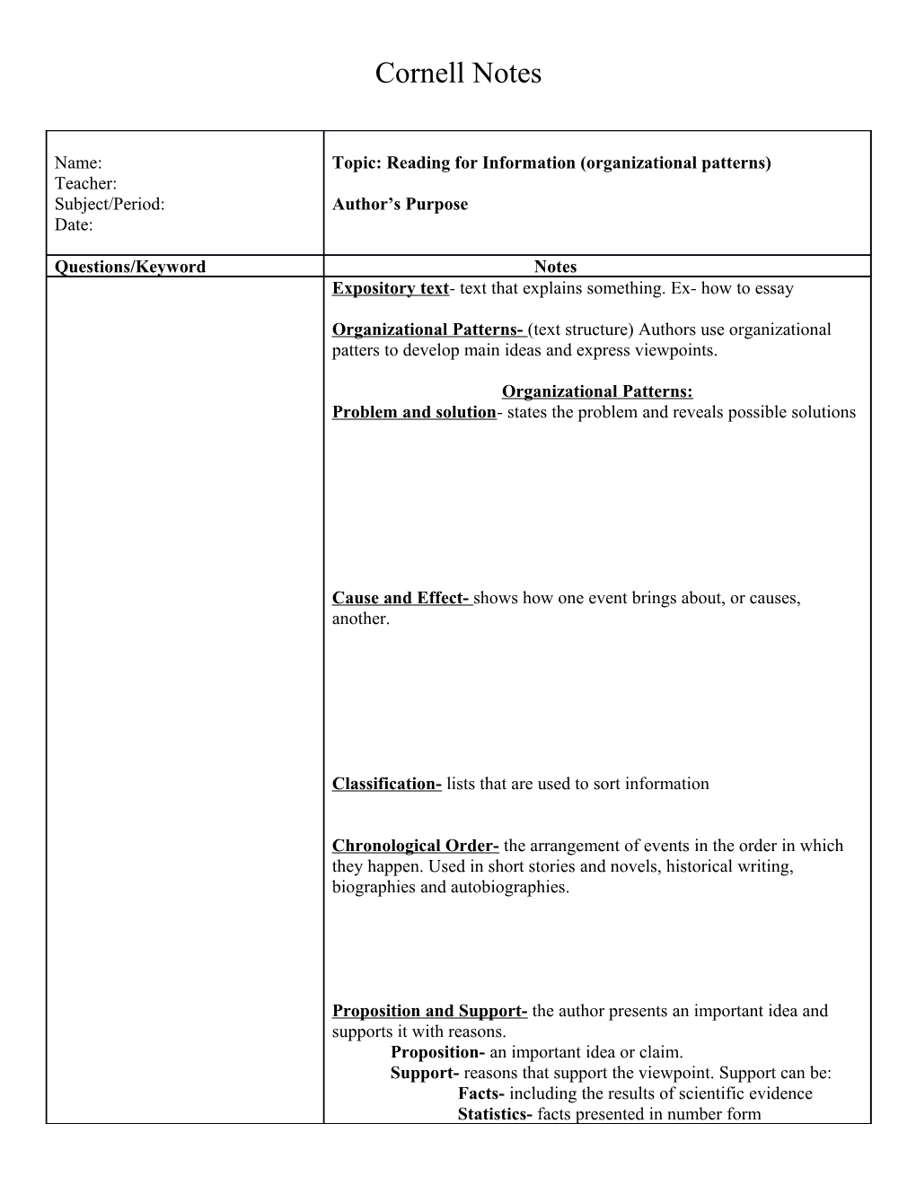 Cornell Notes s1