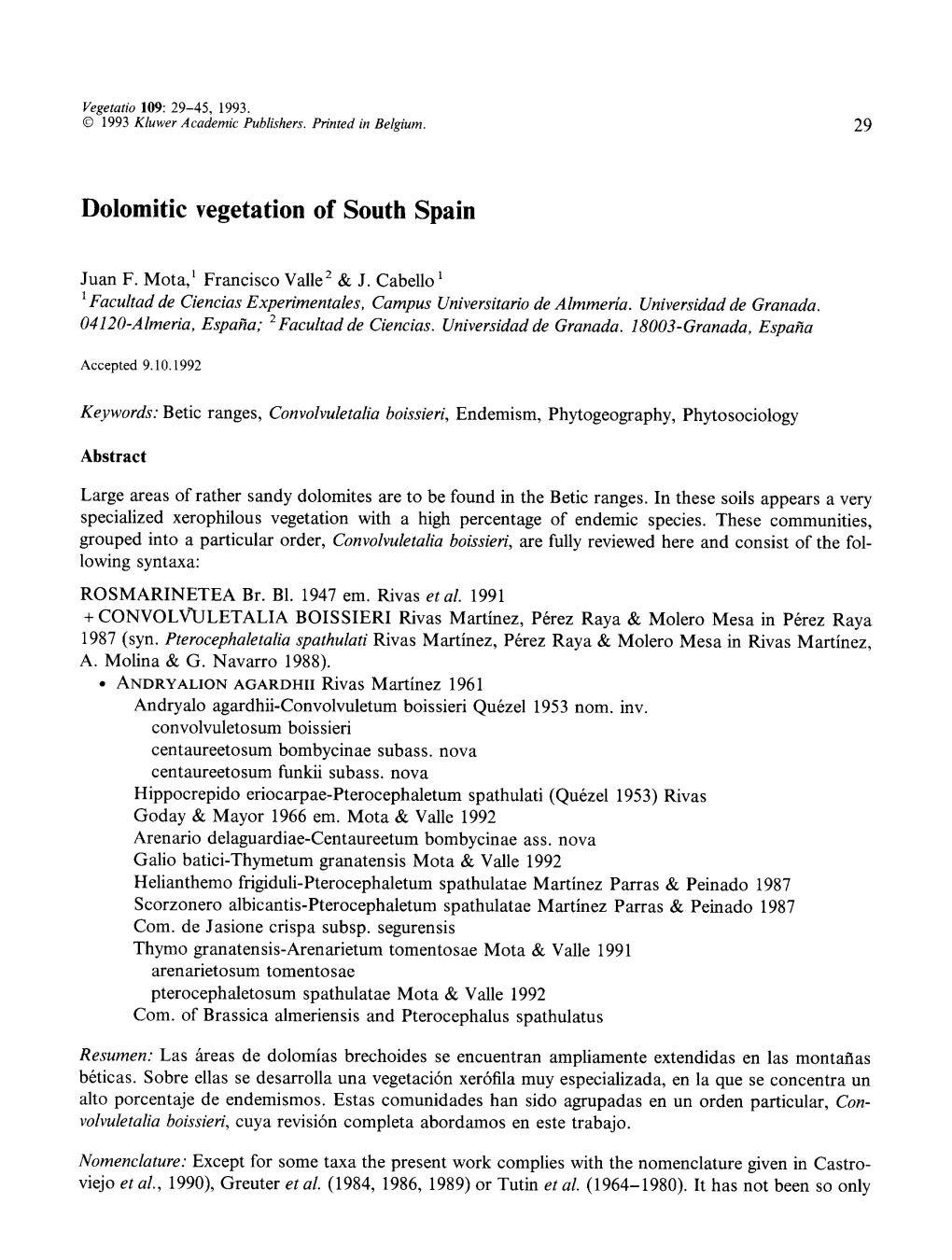 Dolomitic Vegetation of South Spain