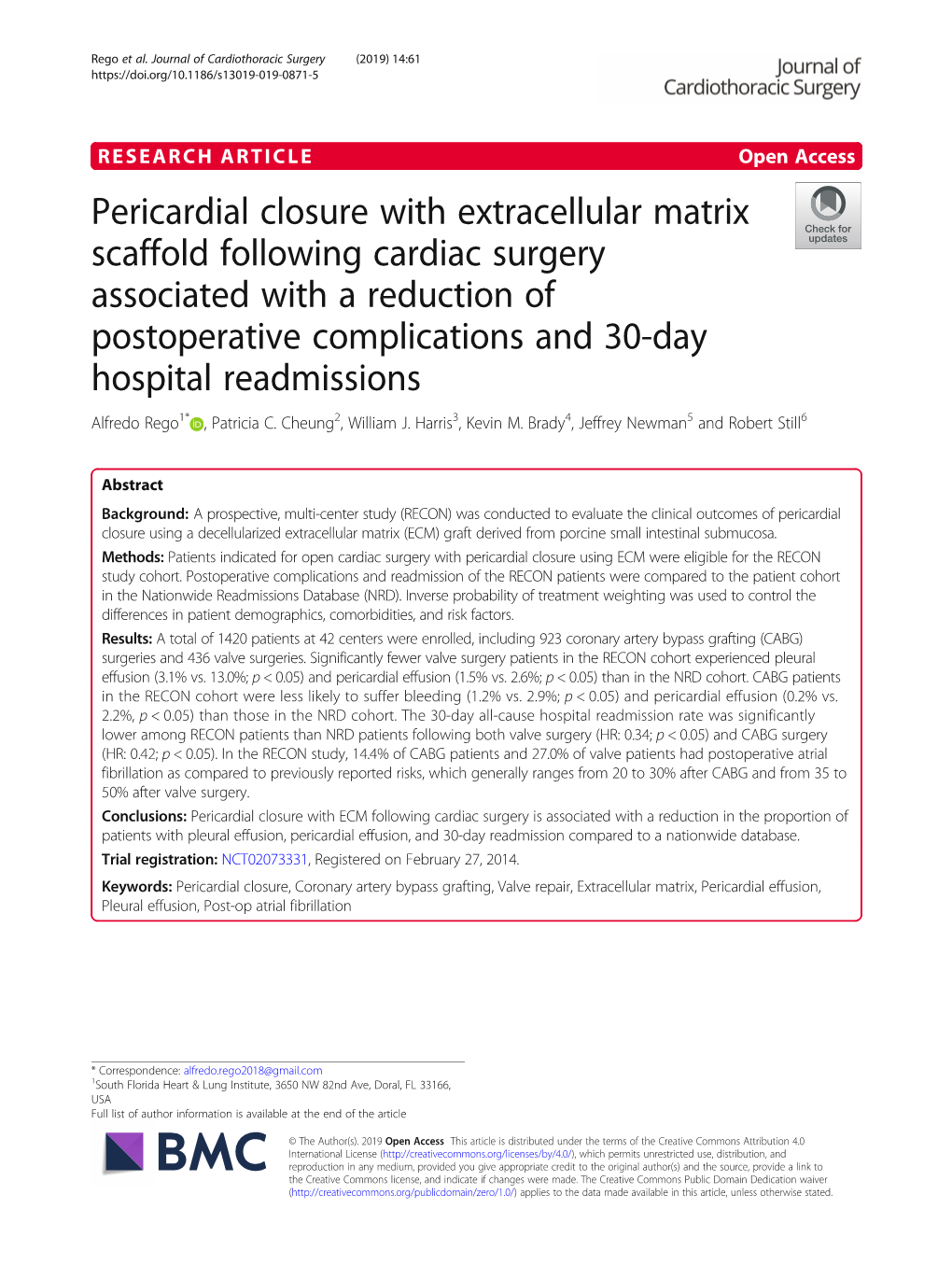 Pericardial Closure with Extracellular Matrix Scaffold Following Cardiac Surgery Associated with a Reduction of Postoperative Co