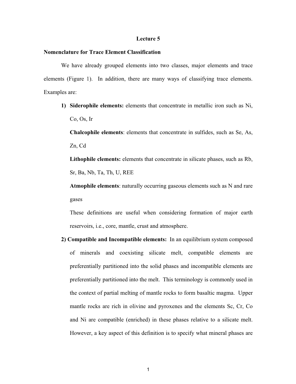 Trace-Element Geochemistry, Lecture Notes 5