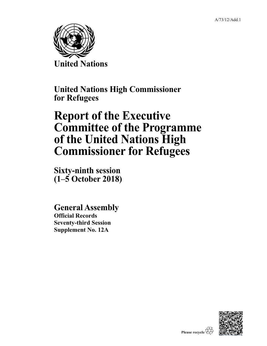 Report of the Executive Committee of the Programme of the United Nations High Commissioner for Refugees