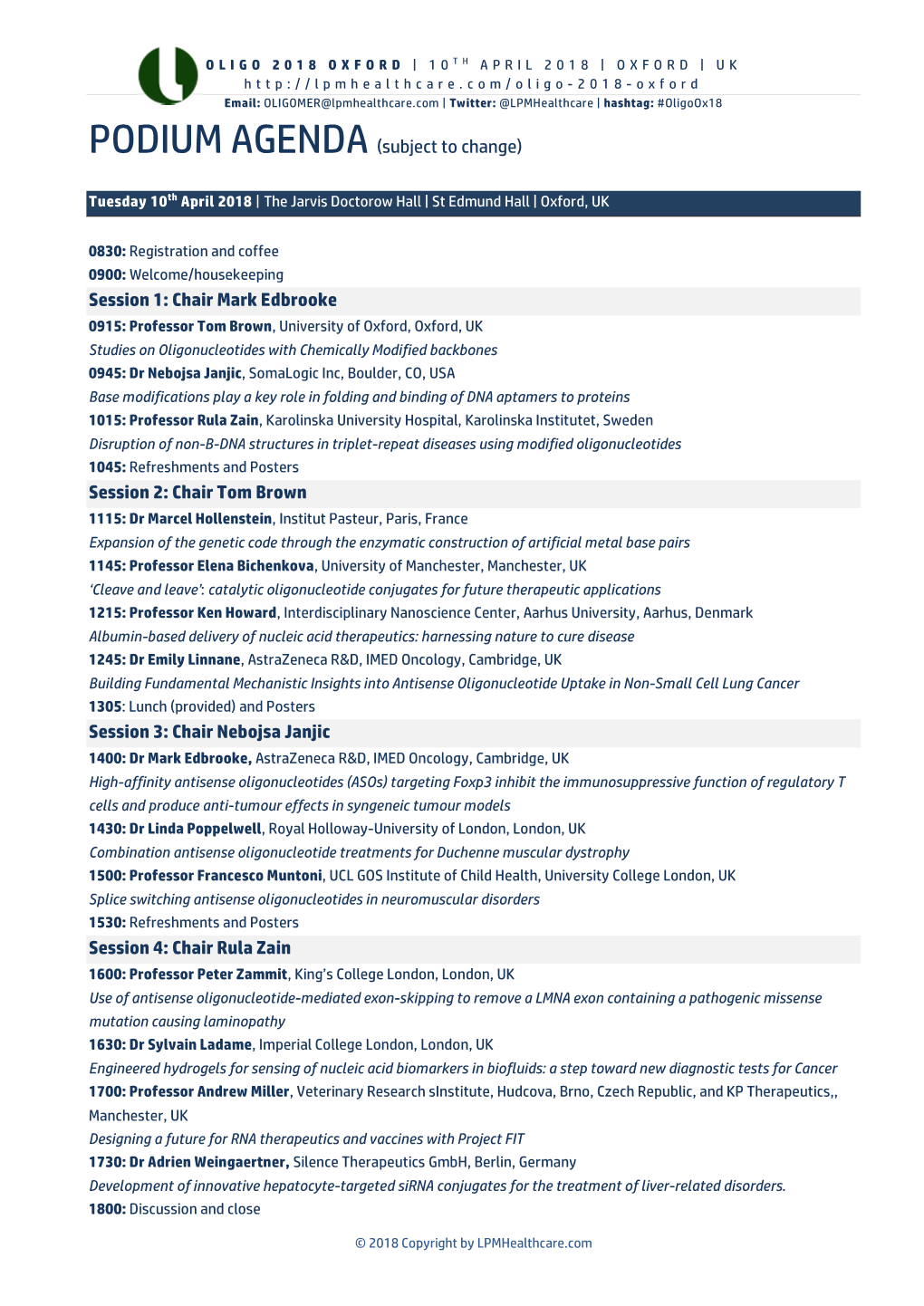 PODIUM AGENDA (Subject to Change) Session 1