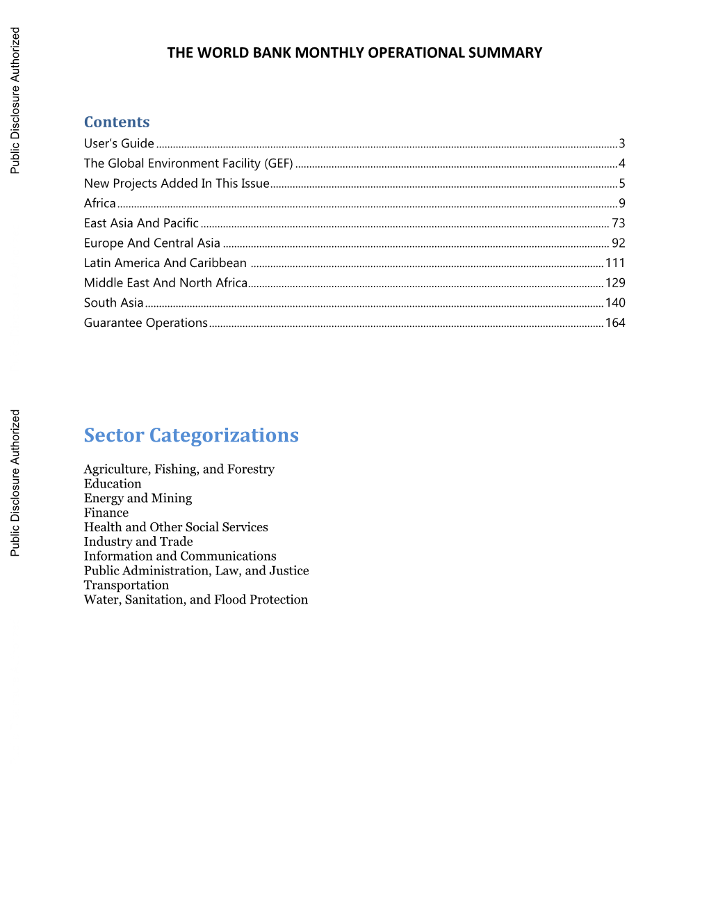 The World Bank Monthly Operational Summary