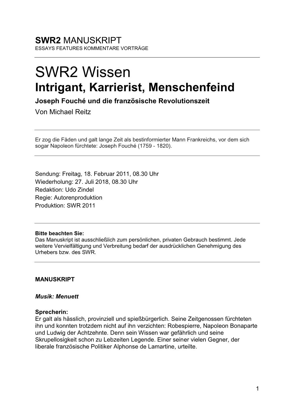 SWR2 Wissen Intrigant, Karrierist, Menschenfeind Joseph Fouché Und Die Französische Revolutionszeit Von Michael Reitz