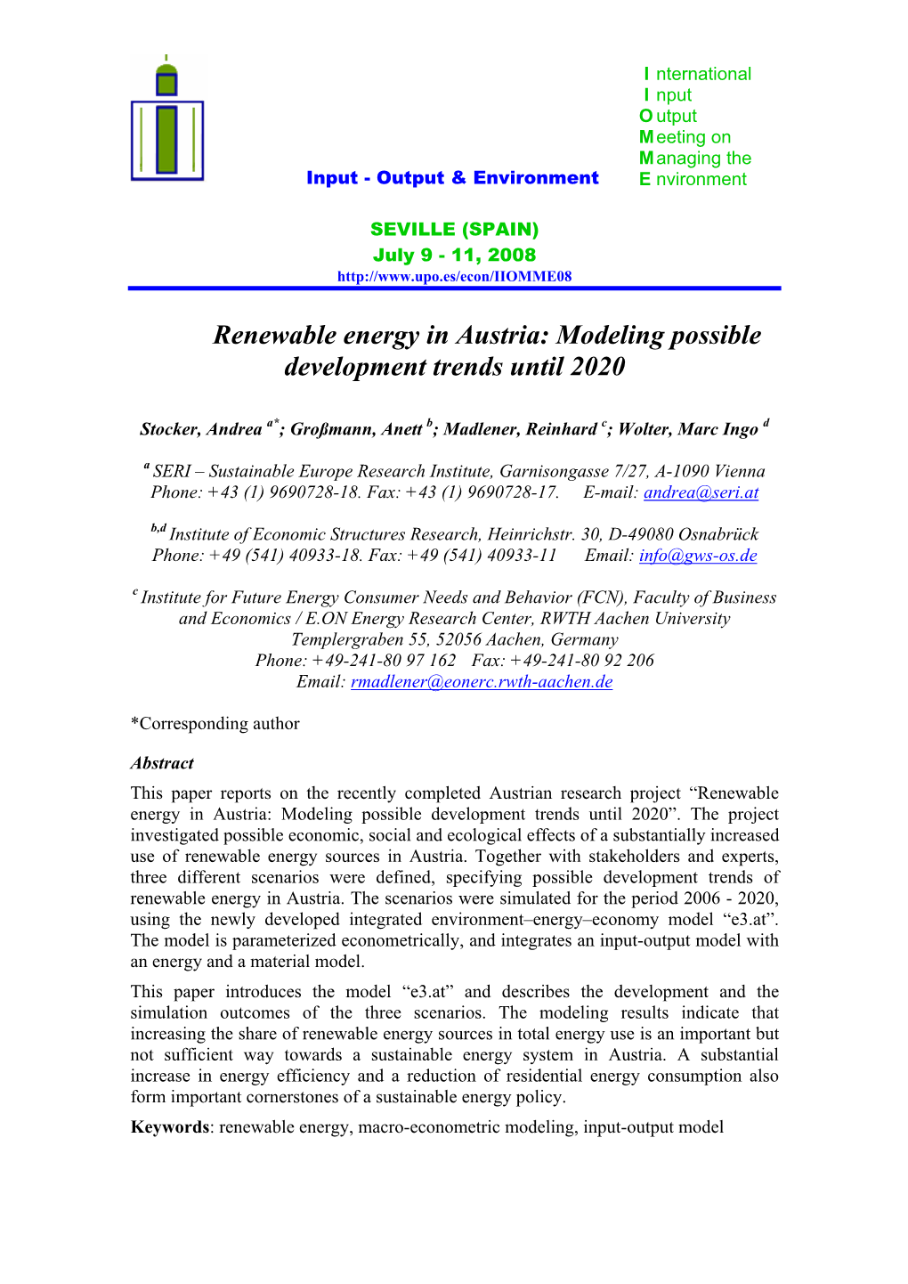 Renewable Energy in Austria: Modeling Possible Development Trends Until 2020