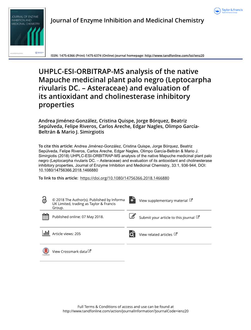 UHPLC-ESI-ORBITRAP-MS Analysis of the Native Mapuche Medicinal Plant Palo Negro (Leptocarpha Rivularis DC