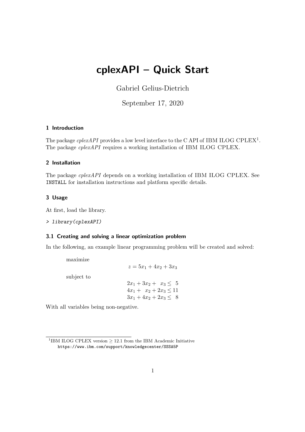 Cplexapi – Quick Start