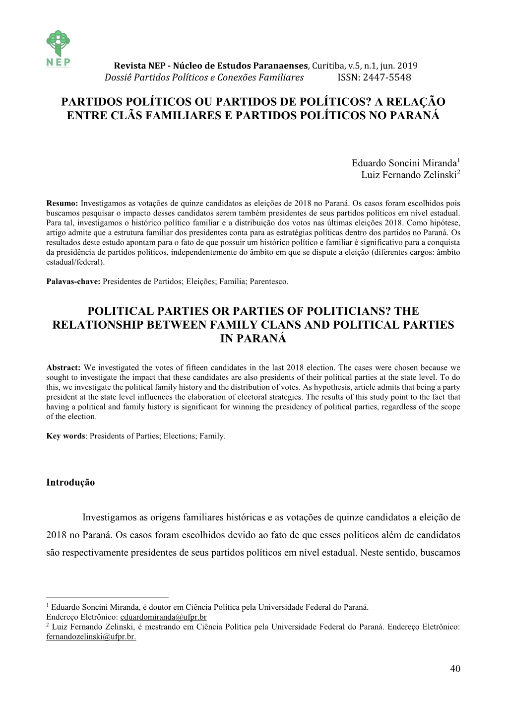 A Relação Entre Clãs Familiares E Partidos Políticos No Paraná